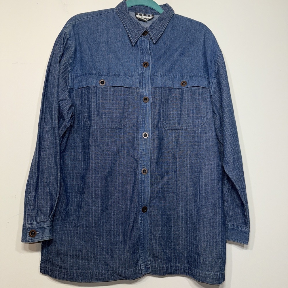 Vintage Zero Sport Blue Denim Button Down Long Sleeve Womens Shirt Jacket Size M